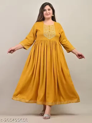 Plus Size Women Embroidered, Embellished, Solid Gown Kurta-XL to 8 XL - Image 1 of 4
