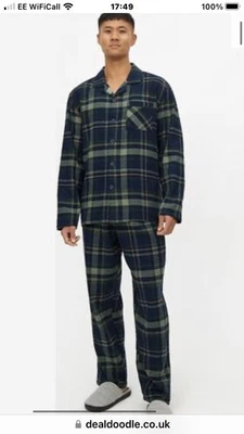 Mens Navy  Mix Check Cotton long sleeve Pyjamas Size M NEW  - Image 1 of 2