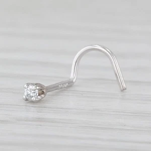 Nuevo Diamante Pendiente Nariz Piercing 14k Oro Blanco Redondo Solitario Curvo - Imagen 1 de 5