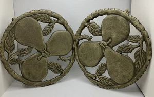 Cast Iron Trivets (2) 3 Pear Design Footed 7 Inch Round Trivet EUC - Picture 1 of 3
