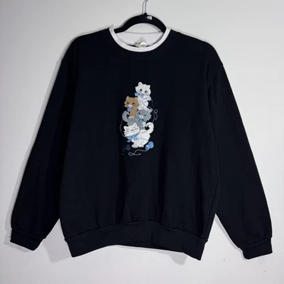Sudadera Morning Sun Bordada Gatito Negra Mujer’s Grande Gato Hilo Foto 1 de 4