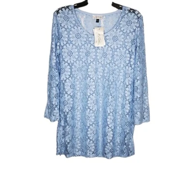 J. Valdi Womens Periwinkle Blue Lace Knit Cover Up Mini Dress SZ S Long Sleeve - Image 1 of 4