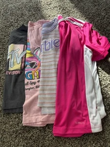 Lot Of 4 Girls Tops Size 7 Graphic T-Shirts Adias Barbie MTV Short Sleeves Pink - Picture 1 of 5