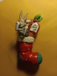 Vintage 1998 Looney Tunes Bugs Bunny Carrot Merry Christmas Stocking Ornament - Picture 1 of 6