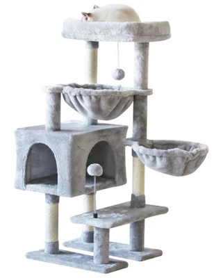 Kiyumi 33in Kitten Cat Tower Scratching Post Cat Tree Condo Hammocks Gray - Image 1 of 4