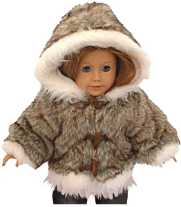 Brauner Kunstfell Winter Parka Mantel Jacke mit Kapuze passt 18" American Girl Größe Puppe - Bild 1 von 2