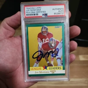 JOE MONTANA 1991 Fleer Football Signed On Card HOF Beckett BAS Slabbed Auto 10 - Picture 1 of 2