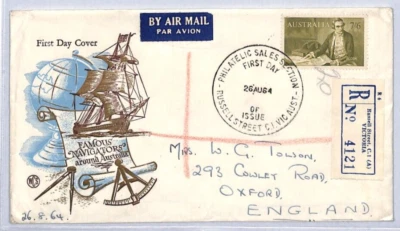 AUSTRALIA Illustrated NAVIGATORS FDC 7s/6d COOK Registered 1964 First Day YC120 - Image 1 of 4