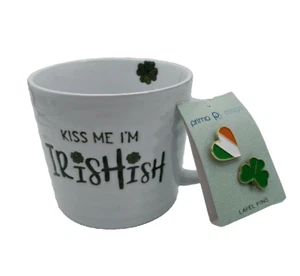 Kiss Me I'm Irishish großer Keramik Kaffeebecher mit 2 Anstecknadeln Prima Design  - Bild 1 von 15