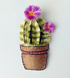 Flowering Cactus Handmade Handmade Sew-On Embroidered Patch - Picture 1 of 8