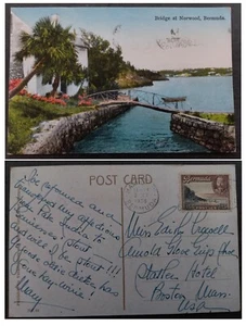 1936 Bermuda Postcard-Bridge at Norwood ties 1.5d Stamp cd Hamilton - Picture 1 of 3