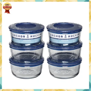 New Anchor Hocking Glass Food Storage Container with Lids, 2 Cup Round, Set of 6 - Picture 1 of 11