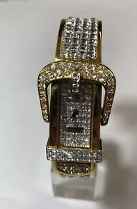 Victoria Wieck Kristallschnalle klappbare Manschettenuhr Kristallgesicht goldfarben NEU HSN - Bild 1 von 7