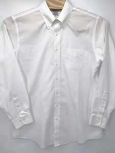 Brooks Brothers Men's Long Sleeve Button Down Solid White Size 17 Cotton