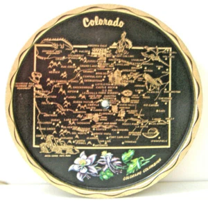 MAP OF COLORADO ~METAL SOUVENIR TRAY~LAZY SUSAN STYLE~10.75" DIAMETER - Picture 1 of 3
