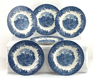 "Juego de seis (6) platos de cena Wedgwood Queen's Ware 10,75"" Moreton Old Hall azules" - Imagen 1 de 14