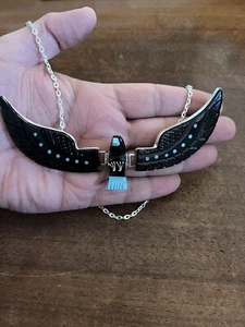 Collar Águila Voladora Navajo Nativa Turca y Ónix Ben Livingston XL 5 1/2" Zuni A - Imagen 1 de 24