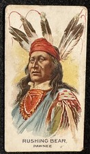 1888 N2 Allen & Ginter American Indian Chiefs RUSHING BEAR, Pawnee Tobacco Card