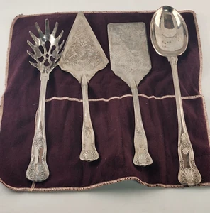 Gorham Kings Pattern Silverplate 4 Large Servers Pie Pasta Spoon Cake Keeper Bag - Picture 1 of 17