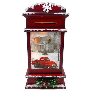 Stony Creek Decorative Lighted Glass Winter Farm Red Truck 13.5" Mail Box MTT81A - Picture 1 of 7