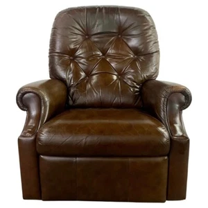 English Chesterfield Style Brown Leather Tufted Reclining Club Chair - Picture 1 of 12