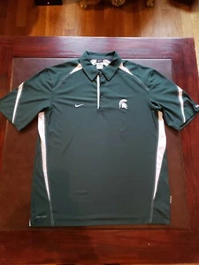 Men's Large Nike Green Dri-Fit Michigan State Spartans MSU Polo Shirt short slv - Picture 1 of 9
