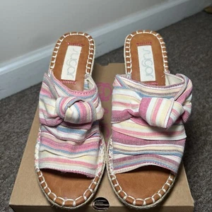 Sugar Women's Espadrille Wedge Heel Slide Sandals Size US 7.5 Canvas Striped - Picture 1 of 5