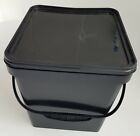 17 L Ltr Litre Black Square Plastic Bucket Container w Lid & Plastic Handle