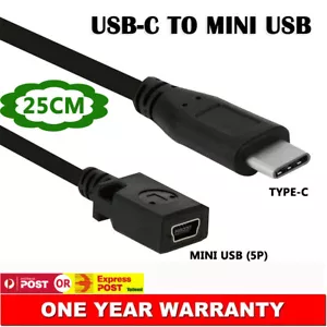 Type-C Male to Mini USB Female Port Adapter Cable Data Power Charger Cord Short - Picture 1 of 3
