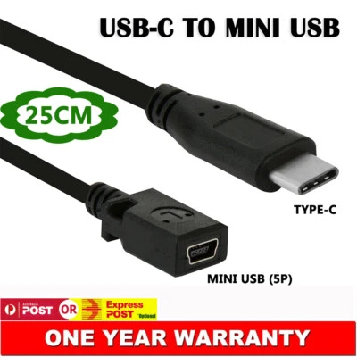 Type-C Male to Mini USB Type-B Female Port Adapter Cable Data Power Cord 25cm AU - Image 1 of 3