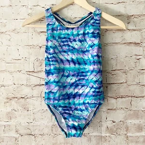 speedo girls youth tie dye one piece swimsuit size M aqua purple - Picture 1 of 7