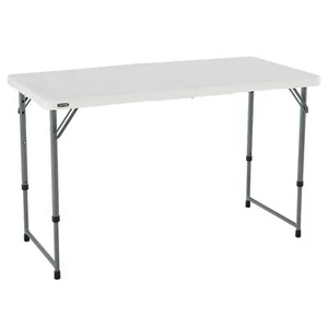4' Fold-In-Half Adjustable Table Commercial Home Office Outdoor White Granite - Picture 1 of 12