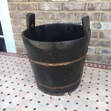 Large Primitive Antique Wooden Farm Bucket Pale Metal Stave Bail Wood Well
