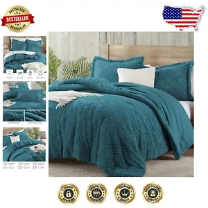 Flauschiges King Bettdecken-Set - türkisblau Fleece 3-teilig Bettwäsche für Winterwärme - Bild 1 von 9