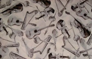 BLANK TEXTILES Fabric - Musical String Instruments / White - 18" / HALF YARD CUT - Picture 1 of 2