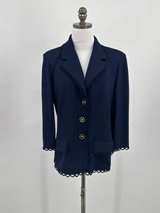 St. John Collection Navy Blue Loop Hem Detail Santana Knit Blazer Jacket Sz 14 - Picture 1 of 8