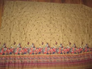 BORDER FIORI MULTICOLORI vintage su tessuto COTONE MARRONE anni 70 - oltre 3 yd - Foto 1 di 4