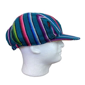 Vintage 80s 90s Woven Striped Floppy Hippie Boho Newsboy Hat Colorful One Size - Picture 1 of 8