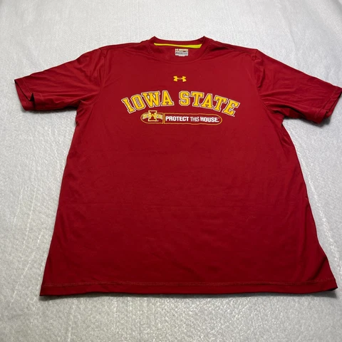 Iowa State Under Armour Activewear Top Mens Small Red HeatGear Loose Fit Green Cover