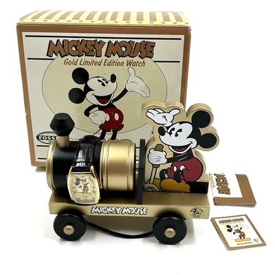 Banda de Cuero Fósil Mickey Mouse Edición Oro 23K Li-1453 Exhibición Tren 867/1000 Foto 1 de 4