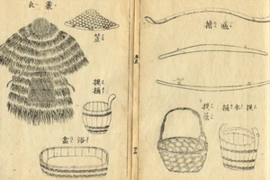 Antique Japanese Woodblock Print – Straw Raincoat Baskets Tools – Edo Period Ill - Picture 1 of 8