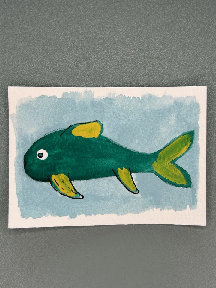 纸上水粉原创艺术签名ACEO微型鱼画Amy Lethem — 第 1/1 张图片