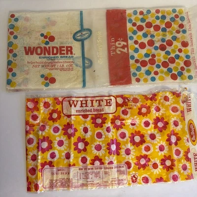 Vintage Plastic Bread Bag Sack WONDER & Mrs. Wrights Bread Safeway Advertising** - Image 1 of 4