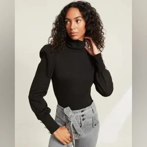 Veronica Barba Juno Manga Abullonada Negro Acanalado Elástico Algodón Cuello Alto Manga Larga - Imagen 1 de 6