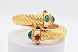 Brazalete Brazalete Cabujón Givenchy Vintage Cable Bisagras Grueso Cepillado Oro Bin7 - Imagen 1 de 12