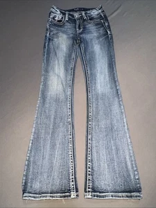 Miss Me Mid-Rise Boot Jeans Girl Youth 10 Medium Wash Blue Feather Pockets -4255 - Picture 1 of 19