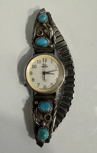 Vintage Timex Sterling Turquoise Coral Native American Watch Working New Battery - Picture 1 of 12