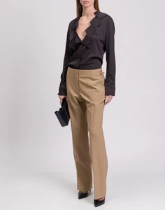 RRP €760 BURBERRY Flat Front Trousers UK8 US6 IT40 S Wool Blend Brown - Picture 1 of 7