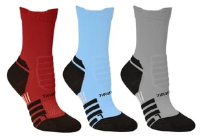 2-Pairs True Step Athletic Sports Mid-Calf Socks, Kids Size Medium, Gray & Red - Picture 1 of 6