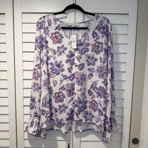 Blusa LOFT Para Mujer Floral Material Mixto Volantes Puño Manga Larga XXL NUEVA CON ETIQUETAS - Imagen 1 de 14
